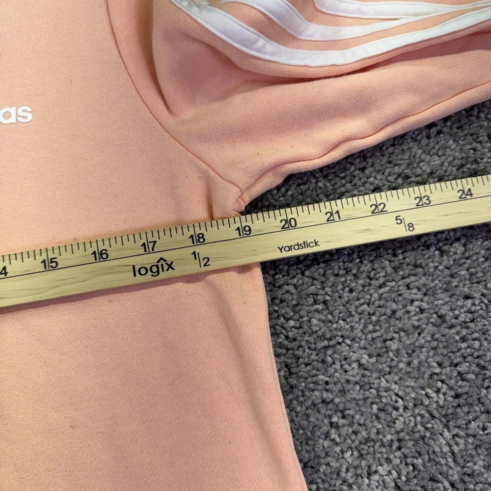 Adidas Sweatshirt Womens Medium Pink Fleece Pullover 3-Stripes Logo Crew Neck - Picture 3 of 8